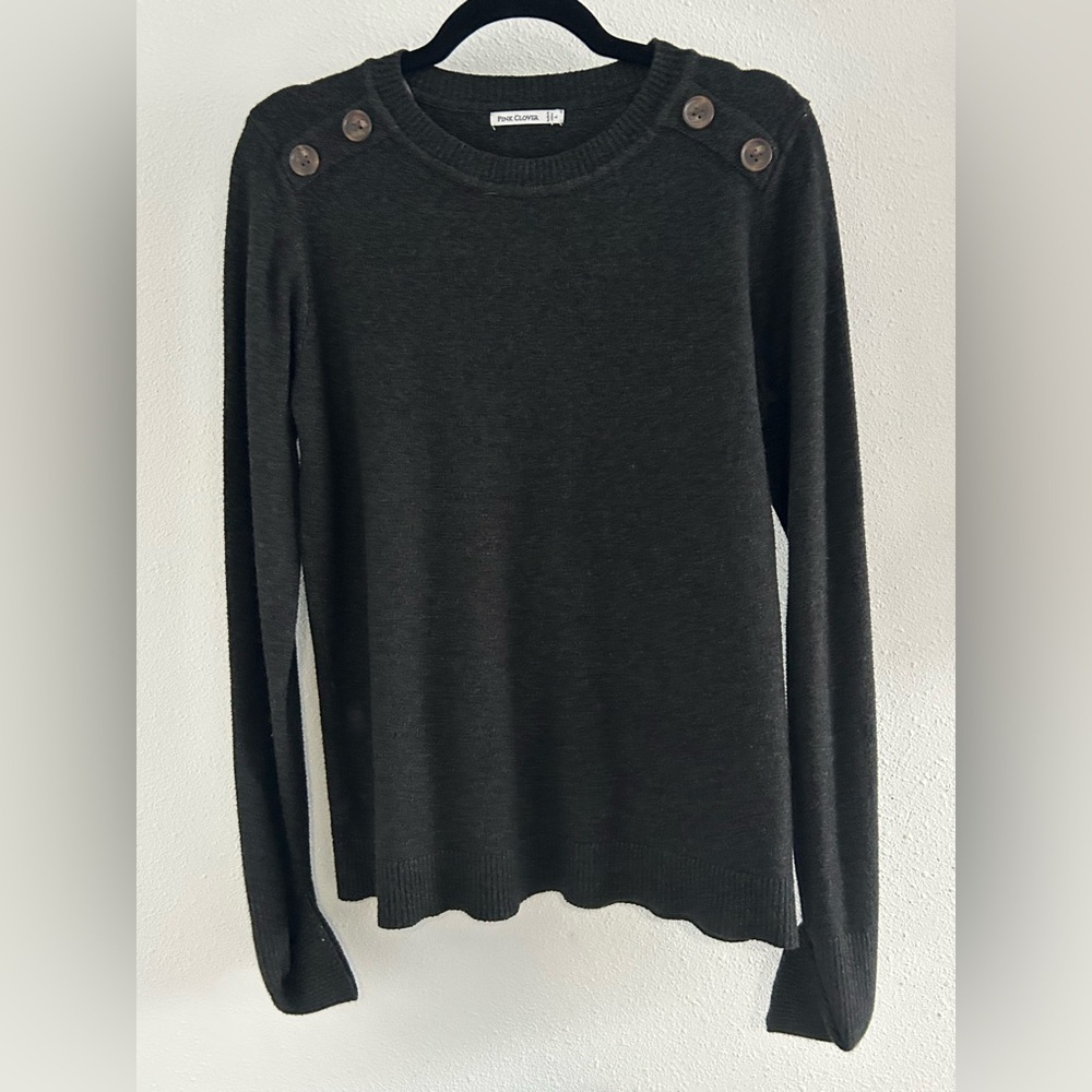 Pink Clover Black Button-Shoulder Crewneck Sweater